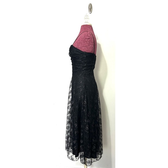 B Darlin Black Mesh Midi Dress 3/4 Ruched Sparkle Fairy Grunge Whimsigoth Party - Picture 5 of 9